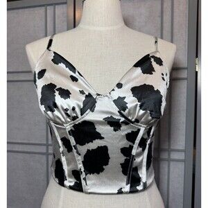 Willow & Root Cow Print Corset Top Large Western  Nashville Bachelorette GUC